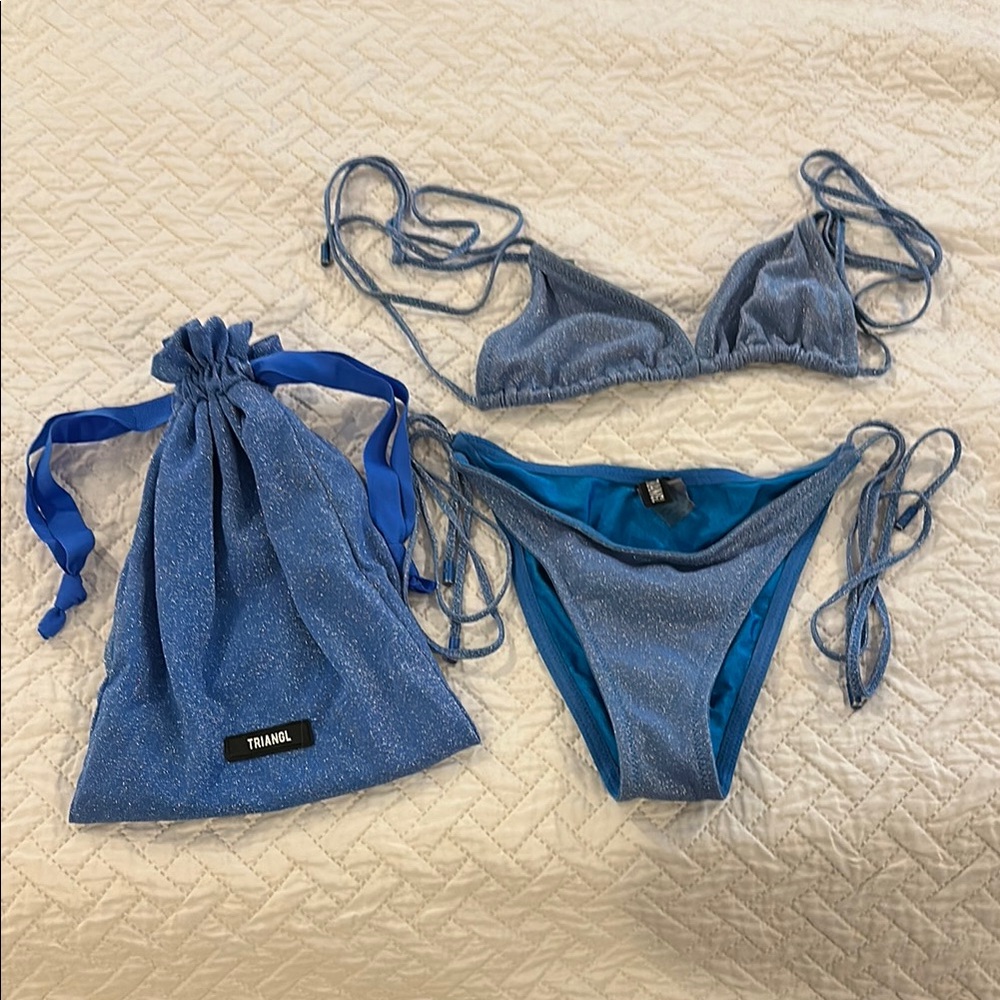 Triangl Swimwear Blue String Bikini Set with bag